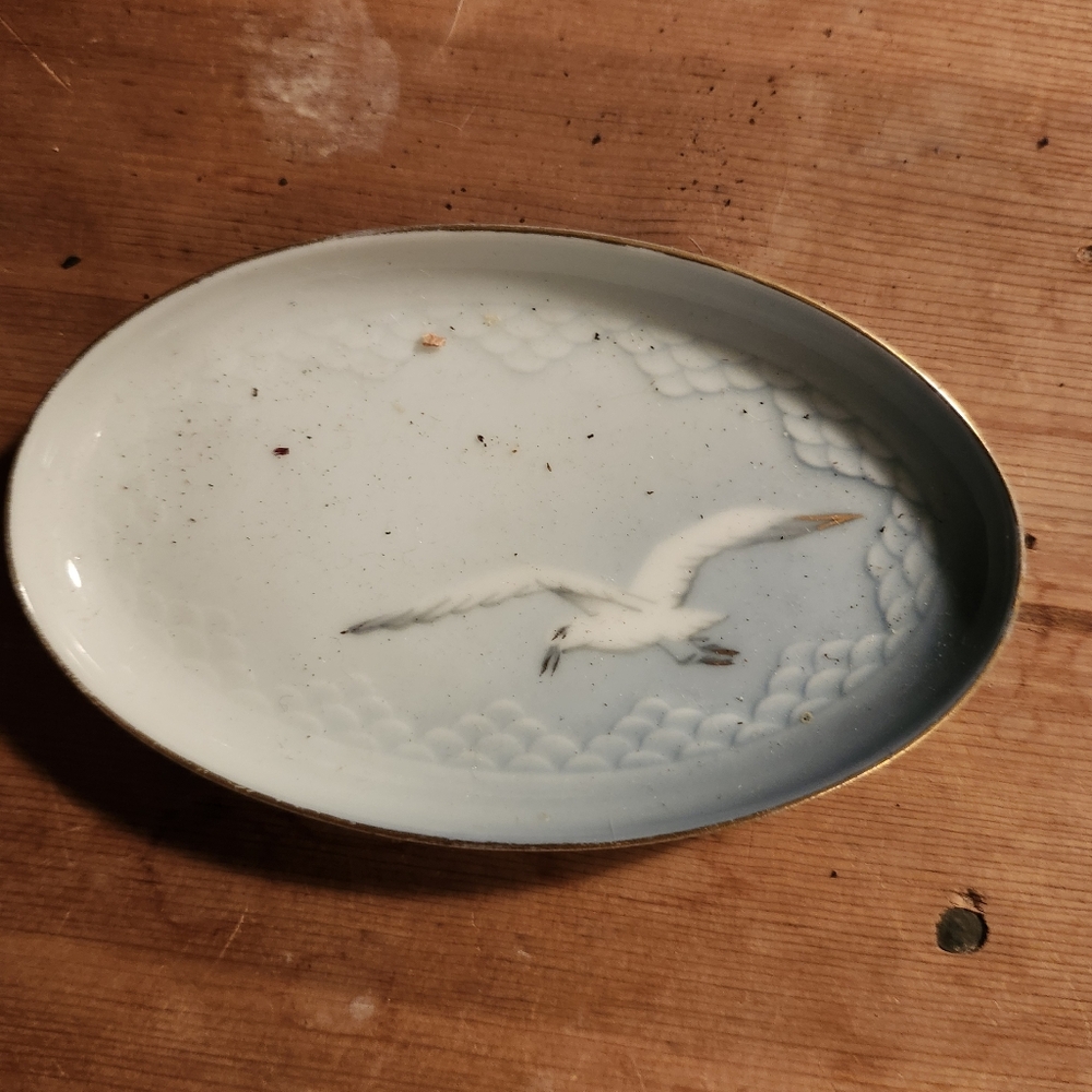 B & G Vanity Tray White Ceramic Dish with Gold Trim Made in Denmark